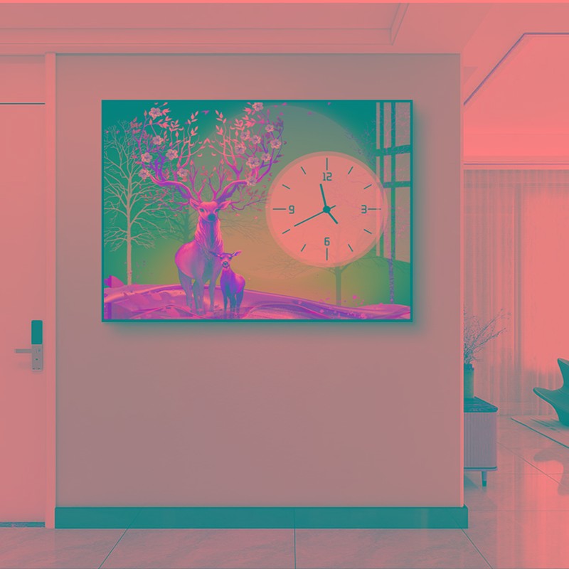 北欧轻奢简约带钟表电表箱装饰画时F钟挂画创意免打孔遮挡配电箱