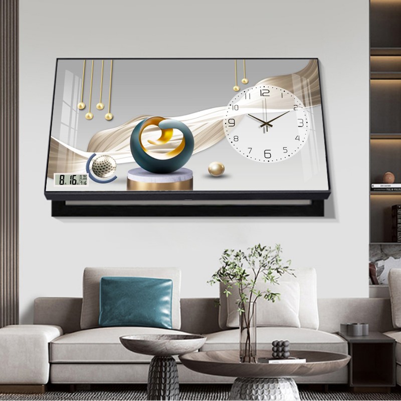 万年历电子钟表电表箱上翻挂钟客厅家用现代O轻奢餐厅遮挡箱装饰