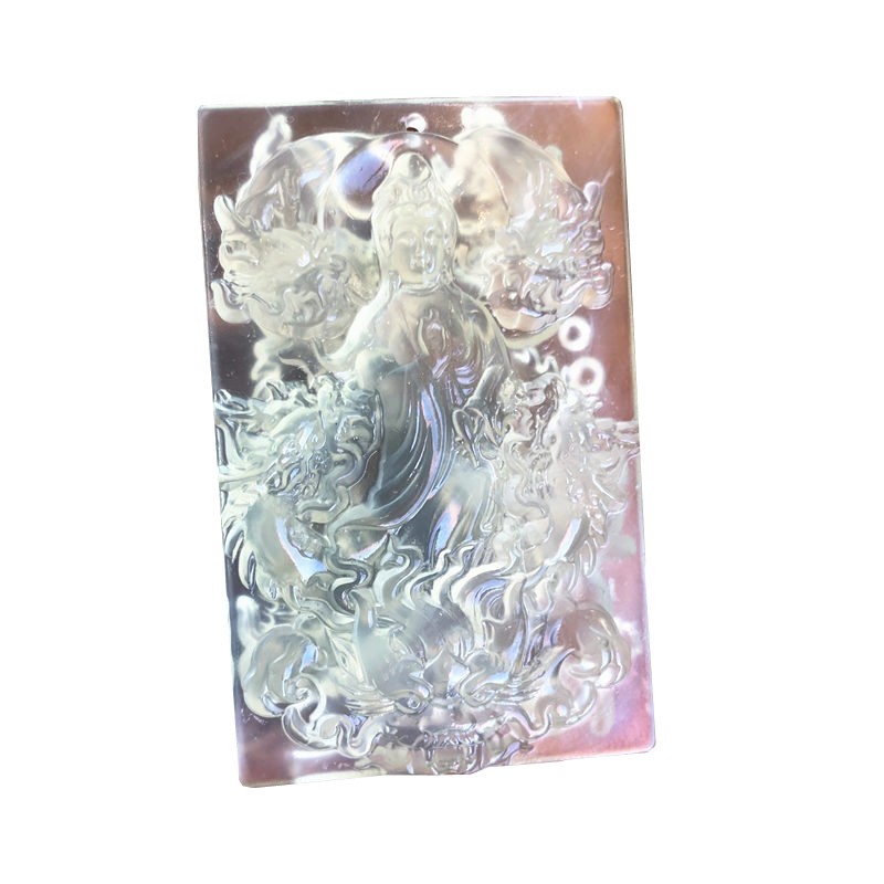 天然岫岩玉九龙i观音吊坠高透高冰玉石挂件精雕刻九龙护主手工玉