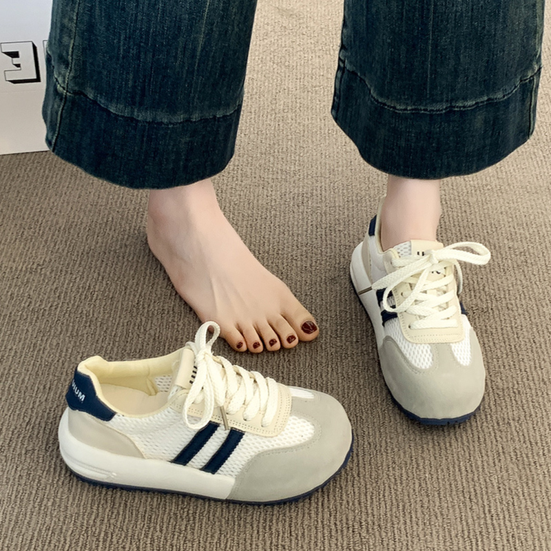 品牌厚底小白鞋女款2025新款夏季网面透气女鞋增高板鞋休闲运动德