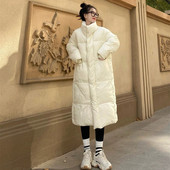 羽绒服女韩版 2025年新款 中长款 加厚立领小个子白鸭绒面包服冬外套