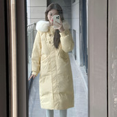 韩系甜美奶呼呼大毛领羽绒棉袄女冬2025年巨好看超火长款 过膝棉服