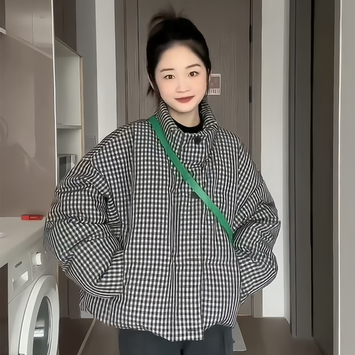 90白鸭绒女神保命千鸟格羽绒服女