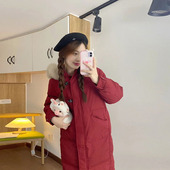 冬季 大毛领牛角扣过膝女加厚外套潮 ins2025新款 羽绒棉服女中长款