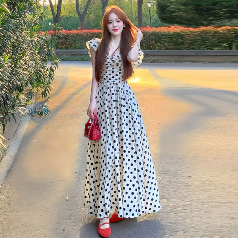 法式高级感绝美漂亮波点连衣裙女