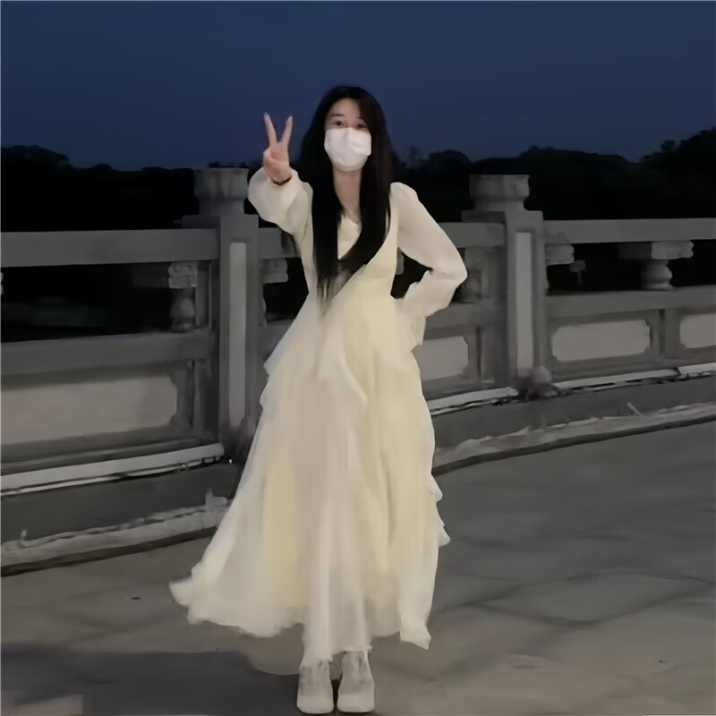 早春夏季2023年新款荷叶边雪纺连衣裙女法式温柔风超仙仙女长裙潮