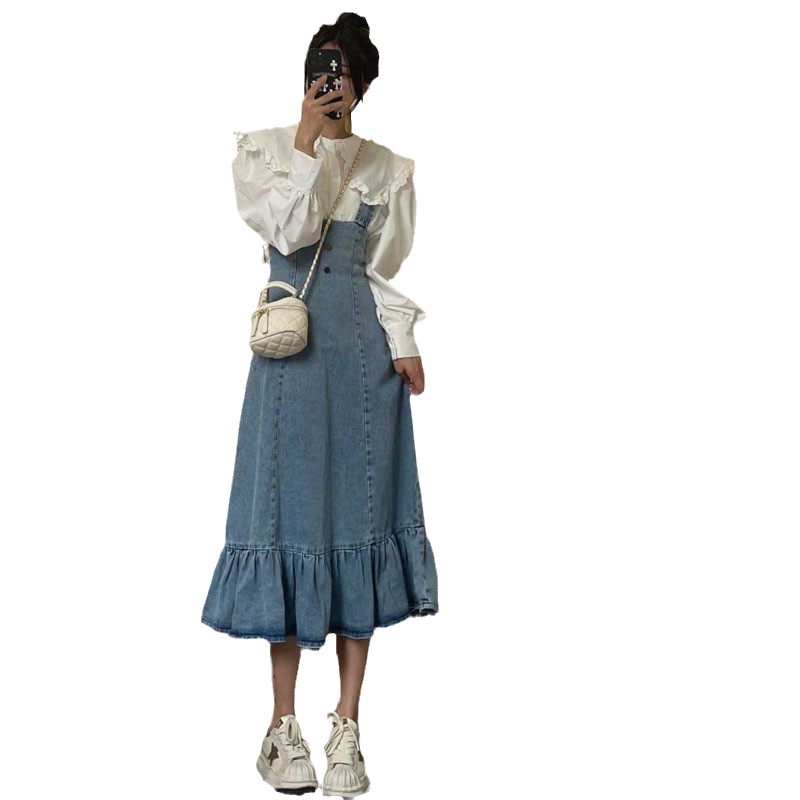 洋气减龄套装女秋季2025年新款可爱甜美牛仔背带裙时尚气质两件套