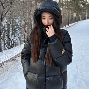高级感加厚棉服 新款 超好看情侣长款 黑金连帽羽绒棉袄潮2024年冬季