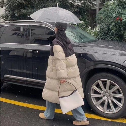 晶煊撞色立领白鸭绒外套送运费险