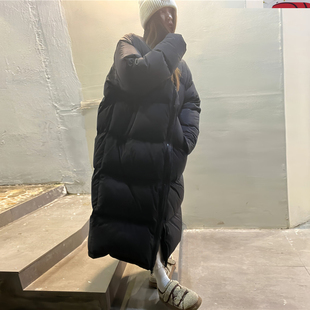 女神保命韩系穿搭长款 设计感立领面包服 黑色棉服女冬加厚2025新款