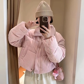 新款 韩国高级感短款 灯芯绒羽绒棉袄女2024年冬季 小个子加厚面包服