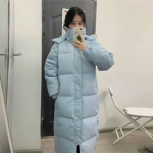 晶煊韩系冬装长款蓝色羽绒棉袄女