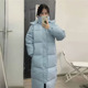 蓝色连帽羽绒棉袄女2025年新款 韩系冬装 长款 宽松百搭洋气棉服棉衣