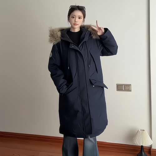 韩系学院风工装派克毛领羽绒棉袄