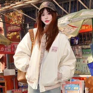 美式 撞色棒球服外套女冬2025巨好看超火ins国风棉服夹克 潮牌短款