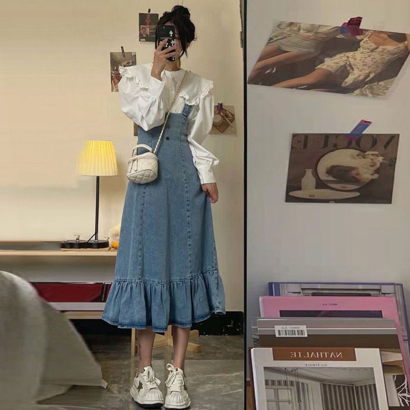 洋气减龄套装女秋季2025年新款可爱甜H美牛仔背带裙时尚气质两件图片