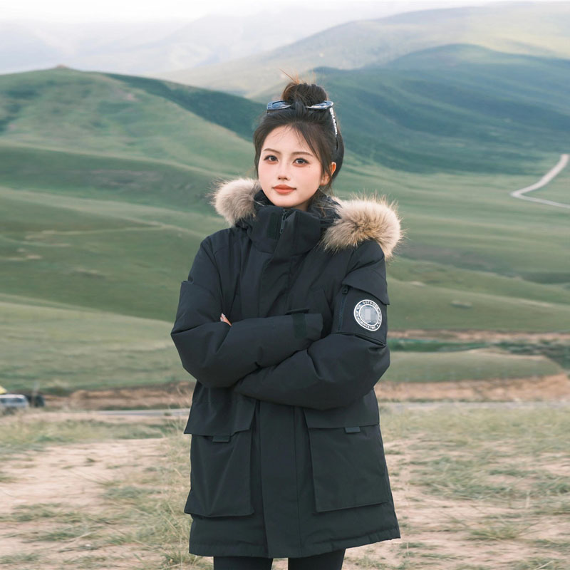 晶煊美式潮牌大毛领连帽羽绒棉服