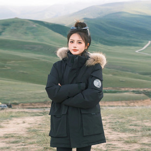 美式 宽松百搭户外情侣外套 潮牌大毛领连帽羽绒棉服女冬2025年新款