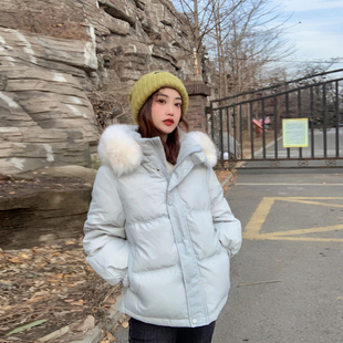 韩版 小个子宽松百搭面包服 连帽大毛领羽绒棉服女加厚冬2025年新款