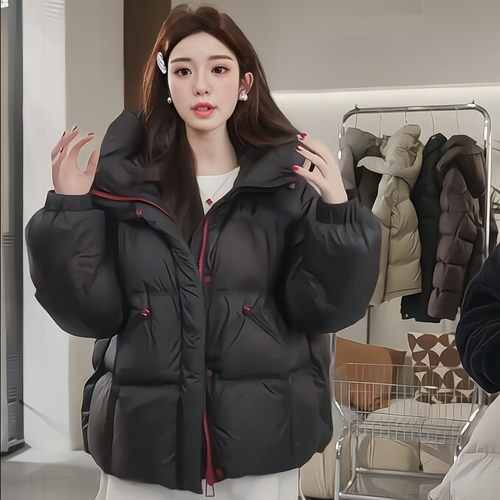 韩系甜美泡芙短款连帽羽绒棉袄女