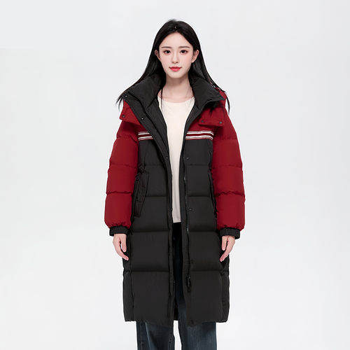 美式潮牌情侣撞色长款羽绒棉袄冬