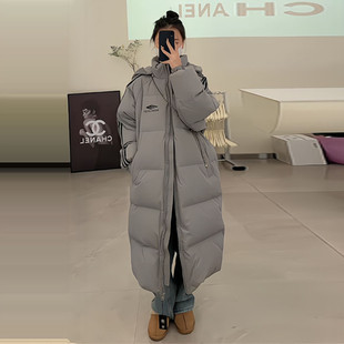 宽松洋气棉服潮 韩版 超好看三条杠连帽长款 羽绒棉袄女冬2025年新款