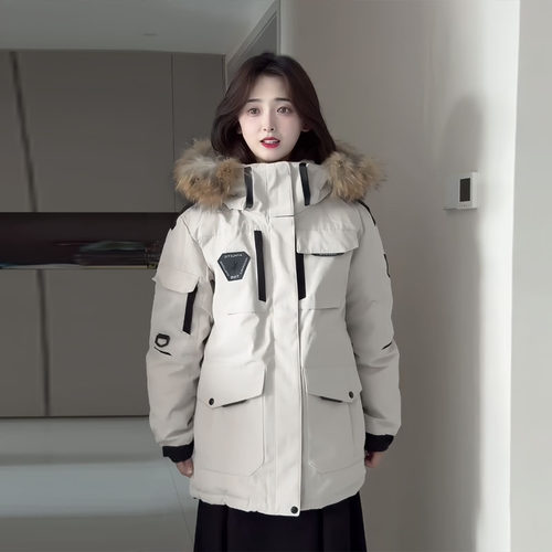 晶煊韩国情侣工装白鸭绒外套男女