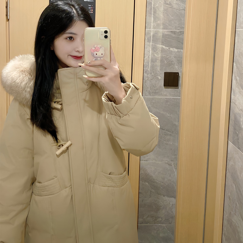 晶煊女神保命大毛领连帽羽绒棉服