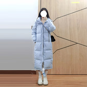 中戏情侣长款 连帽羽绒棉袄女加厚2025新款 超好看洋气夹棉蓝色棉服