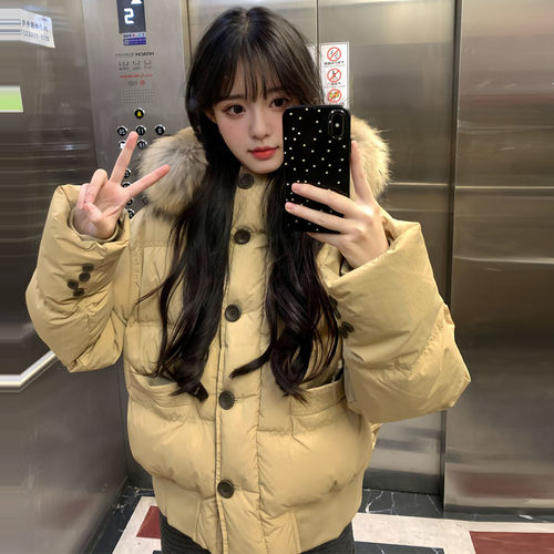 韩国高级感大毛领连帽羽绒棉袄女