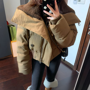 韩系超火洋气短款 羊羔绒羽绒棉袄女冬2025年宽松巨好看小个子棉服