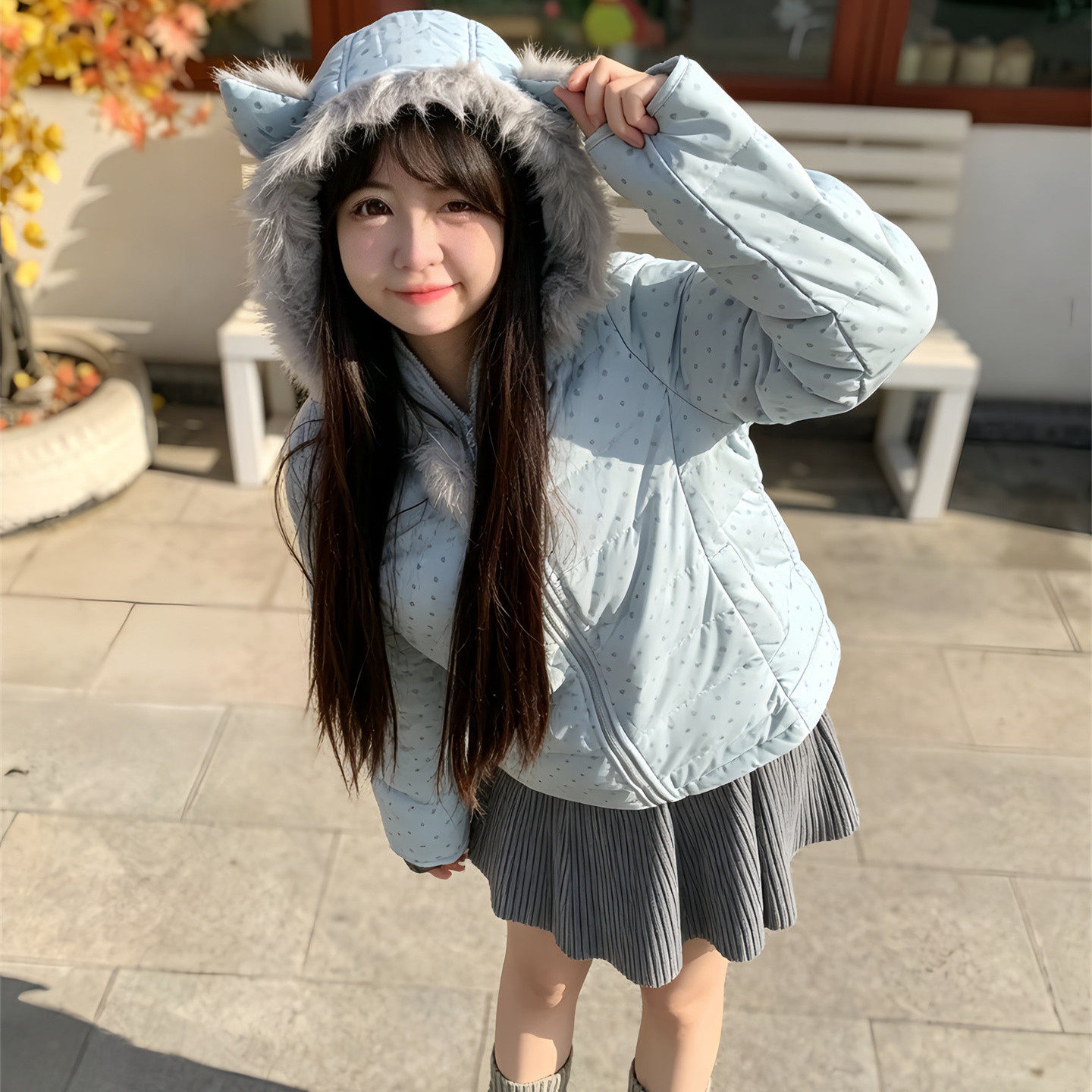 韩系甜美波点排骨连帽羽绒棉服女冬2026新款今年流行爆款保暖外套