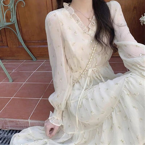 高端时尚收腰显瘦碎花长裙女晶煊
