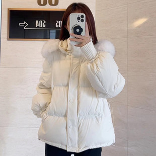 韩版 大毛领连帽羽绒棉服女冬2025年新款 宽松小个子面包服 短款 时尚