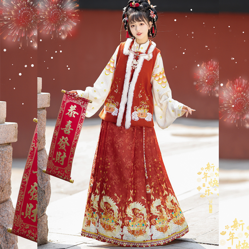 招财进宝重工刺绣成人汉服女提花