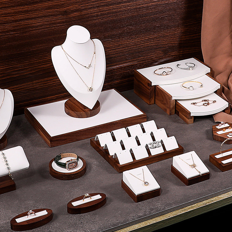 黑胡桃木项链展示架戒指耳钉收纳架首饰架模特脖子珠宝道具陈列架