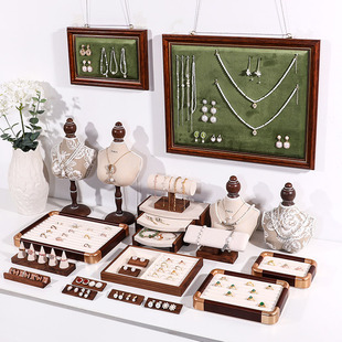 项链展示架胡桃木复古相框戒指托座戒指收纳盘饰品架珠宝陈列道具