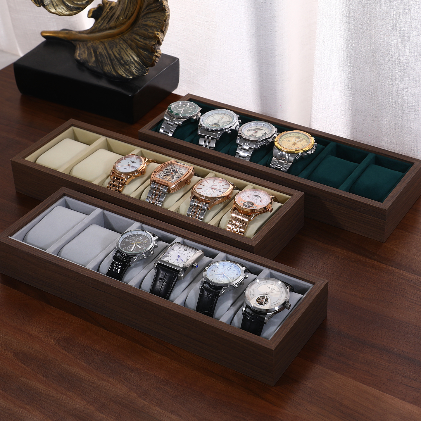 胡桃木纹商务成人手表收纳展示盘