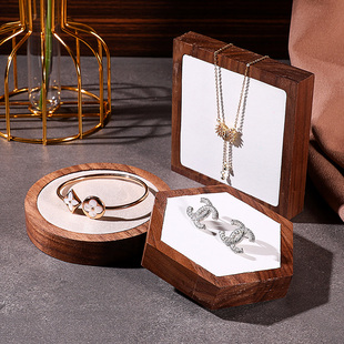 韩国黑胡桃木饰品展示架首饰陈列展示托盘手镯胸针展示座拍照道具