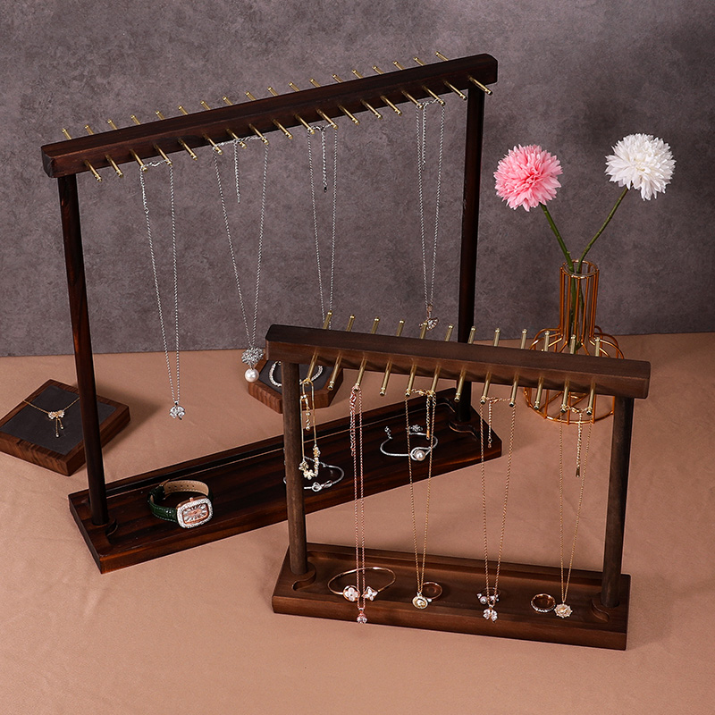 项链展示架饰品陈列道具店铺创意胡桃木高档简约挂手链首饰收纳架