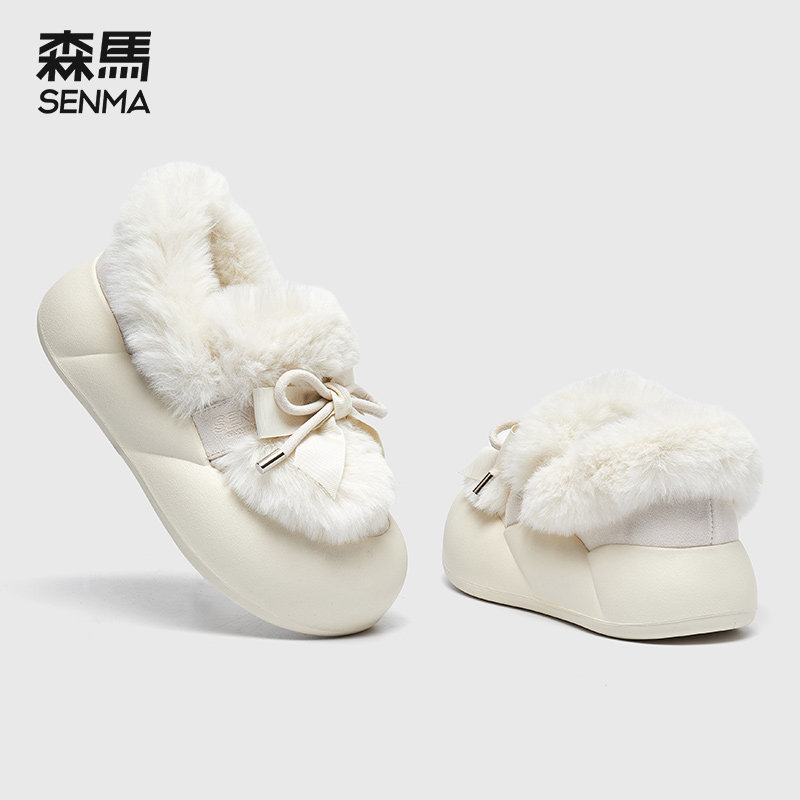森马毛毛雪地靴女冬季保暖厚底蝴蝶结棉鞋外穿棉鞋巨好看雪地靴