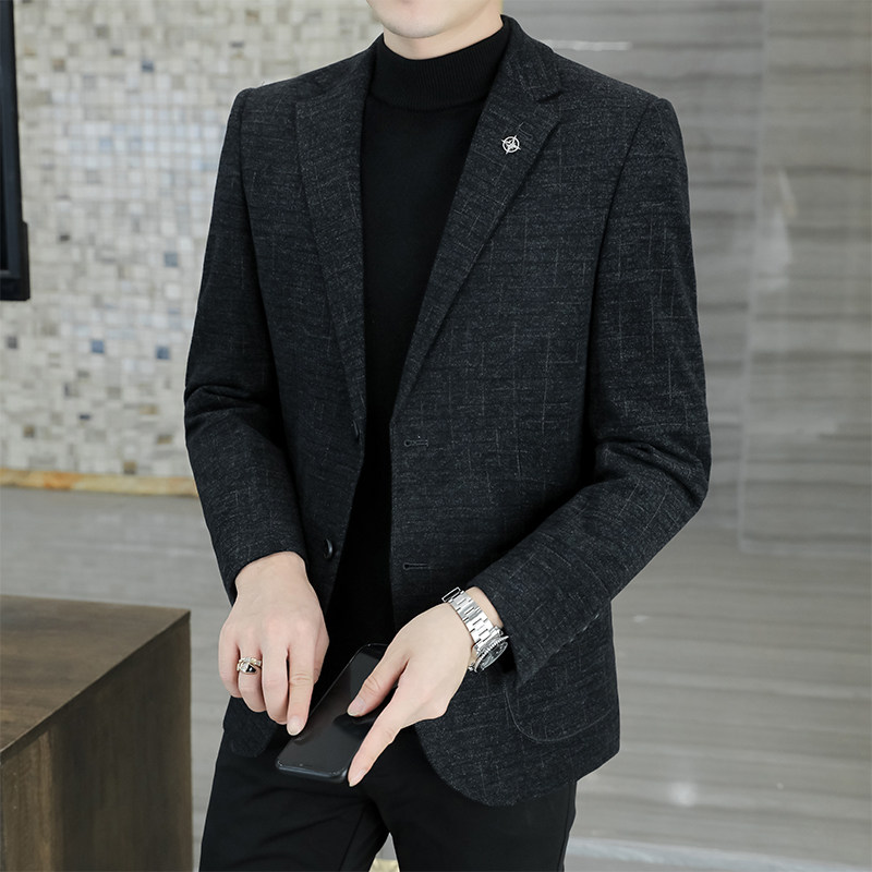 男士西服外套韩版结婚毛呢男装春秋新款潮牌高端免熨烫商务休闲