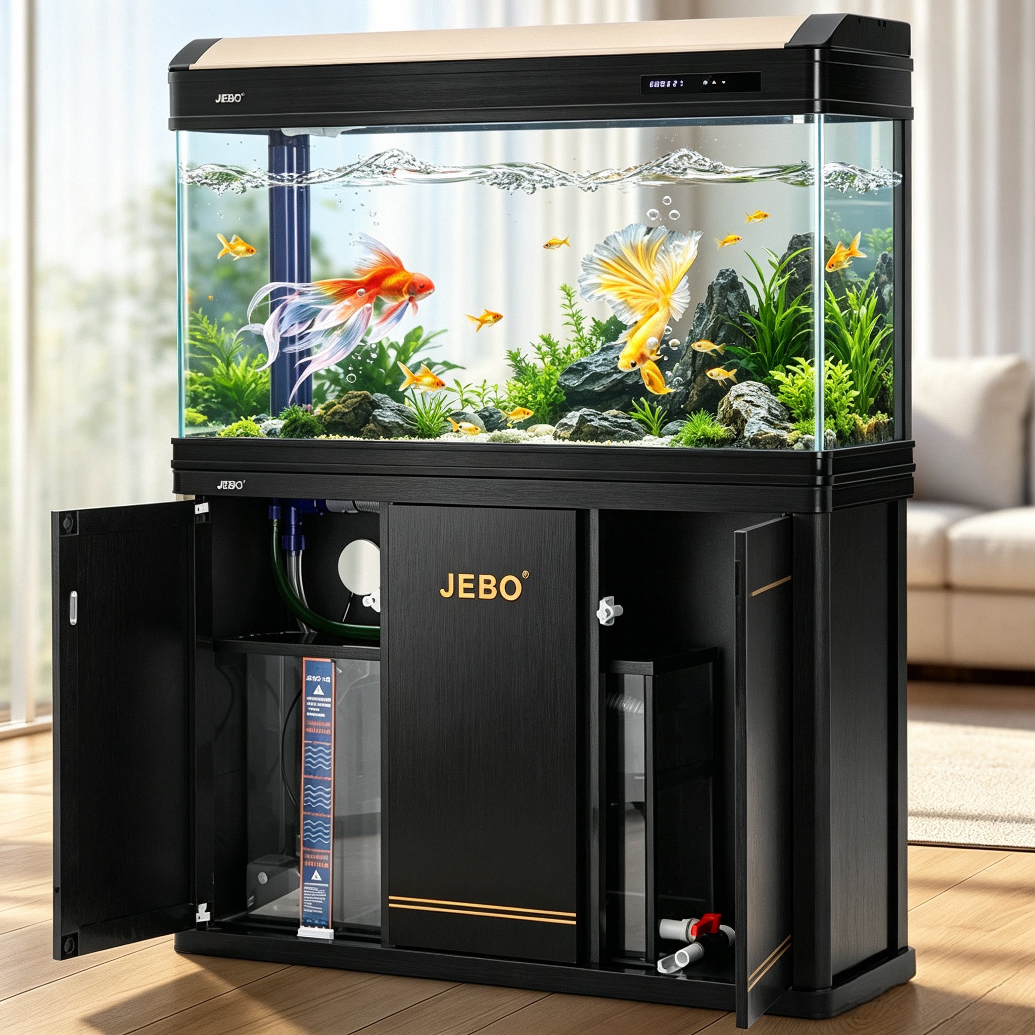 2026新款鱼缸一体底滤玻璃水族箱底部过滤防潮防水底柜客厅金鱼缸