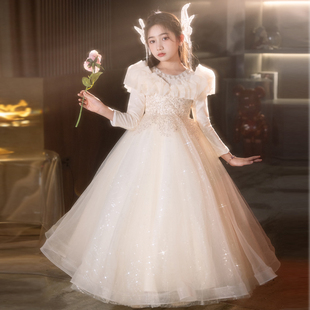 秋冬公主裙女童高端礼服花童婚礼小女孩儿童主持人钢琴演奏演出服