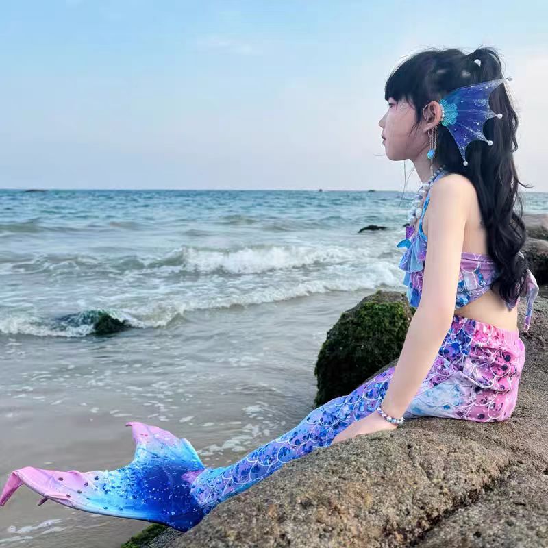 女童美人鱼女衣夏季新款儿童鱼尾巴裙公女裙小主孩游泳衣泳宝泳装