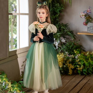 冰雪奇缘安娜公主裙2025女童秋季新款礼服小女孩生日蓬蓬纱连衣裙