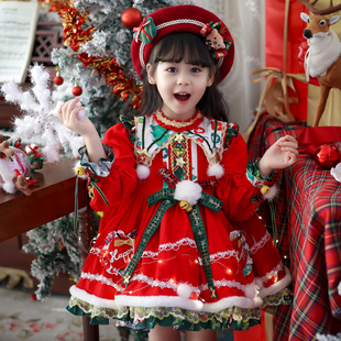 圣诞节服装女童公主裙秋冬加绒洛丽塔儿童连衣裙女宝宝圣诞主题裙