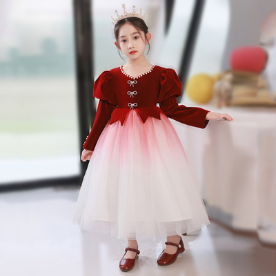 丝绒公主裙洋气晚礼服女童