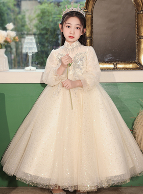 主持人钢琴演奏晚礼服女童轻奢小众高端秋冬新款儿童生日公主裙子