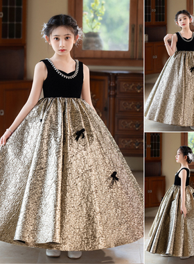 女童黑色晚礼服轻奢小众高端公主裙儿童走秀主持人钢琴演奏演出服